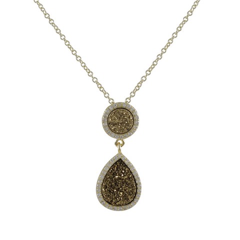 1.3 In. Gold Tone Sterling Silver Champagne Druzy Cubic Zirconia Circle Teardrop Pendant
