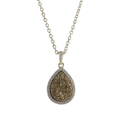 0.98 In. Gold Plated Sterling Silver 13.5 X 17.5 Mm Teardrop With Champagne Druzy Natural Stone Cubic Zirconia Border Pendant