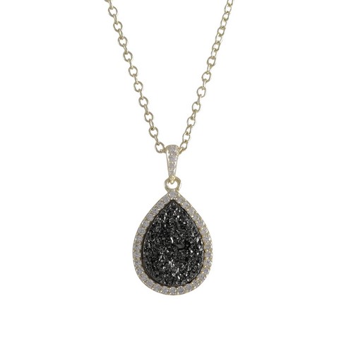 0.98 In. Gold Plated Sterling Silver 13.5 X 17.5 Mm Teardrop With Grey Druzy Natural Stone Cubic Zirconia Border Pendant