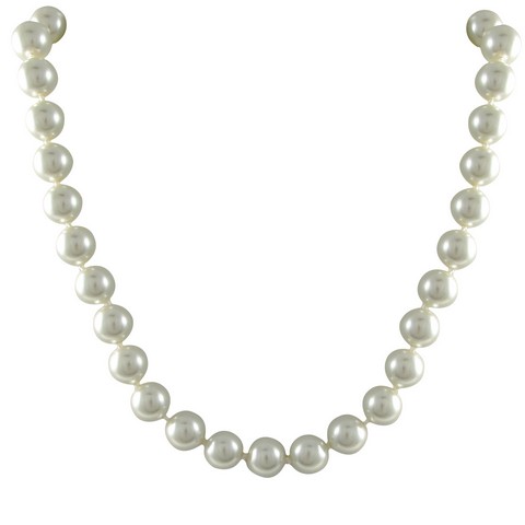 10 Mm Glass White Pearl Necklace, 16 In.