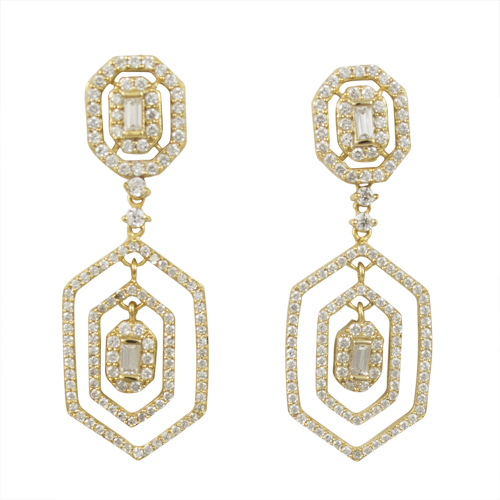 Gd Gold & Sterling Silver Post Earrings With White Cubic Zirconia