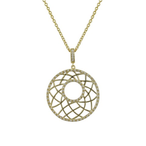 Gold Plated Sterling Silver 30 Mm Circle Pendant Line Design With White Cubic Zirconia, 1.54 In.