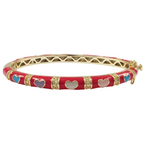 50 Mm Red Enamel Hearts-gold Plated Brass Bangle, Multi Color