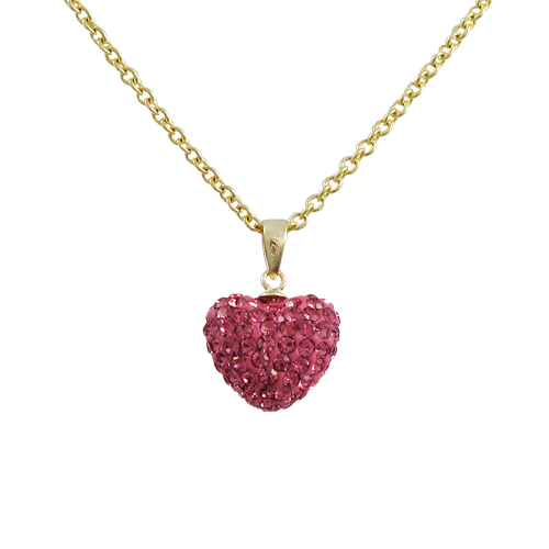0.79 In. Pink Crystal 12 X 14 Mm Heart Pendant With Gold Tone Sterling Silver Bail
