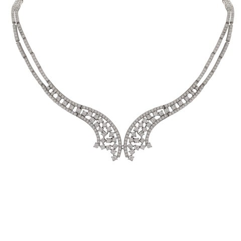 Rhodium Plated Sterling Silver White Cubic Zirconia Necklace With Double Safety Clasp, 16 In.