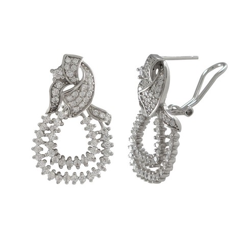 1.06 In. Rhodium Plated Sterling Silver Cubic Zirconia Post Clip Earrings