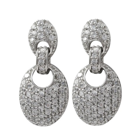 0.98 In. Sterling Silver Cubic Zirconia Dangling Post Earrings