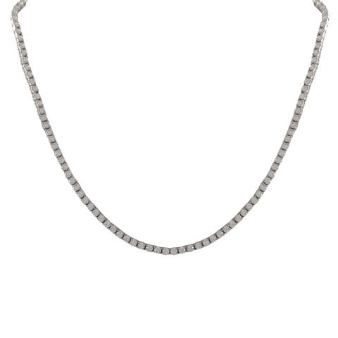 Rhodium Plated Sterling Silver White 3 Mm Cubic Zirconia Tennis Necklace With Safety Lock, 18 In.