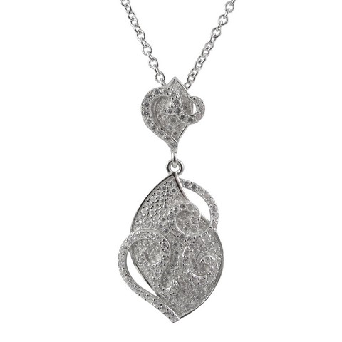 Sterling Silver Pendant White Cubic Zirconia Pave, Large