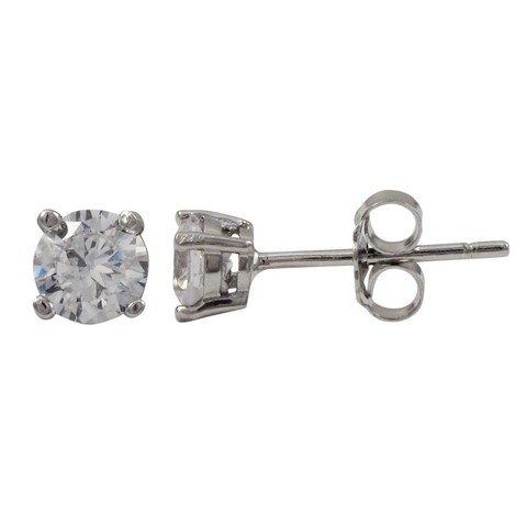 White 4 Mm Round Rhodium Plated Sterling Silver Post Stud Earrings Cubic Zirconia