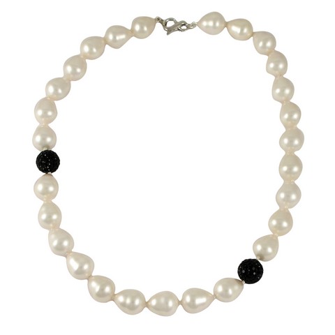 South Sea 12 X 15 Shell Pearl With Black Crystal Ball Necklace, 18 In.