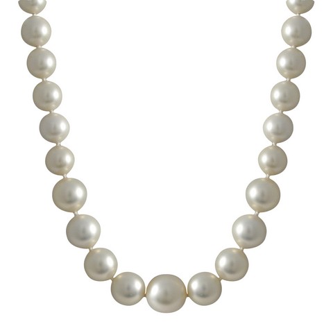 16 Mm White Graduated Shell Pearl Necklace With Cage