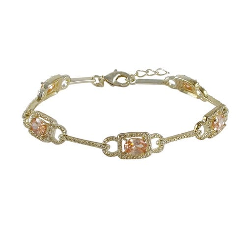 Champagne Cubic Zirconia White Cubic Zirconia With Gold Plated Brass Bracelet, 7.25 In.