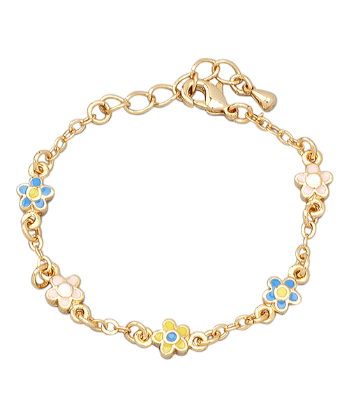 5 Multi Color Enamel Flower Kids & Teens Gold Plated Bracelet, 5 In.