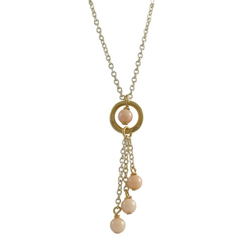 Peach 4 Mm Balls & Peach 4 Mm Ball Ring Lariat Style Necklace With Gold Plated Brass Chain, 16 X 2 In.