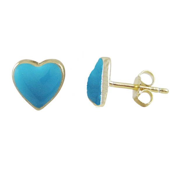0.31 In. Gold Tone Sterling Silver Turquoise Enamel Heart Stud Post Earrings