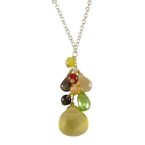 16 X 2 Citrine Teardrop & Round Semi Precious Stone Y Necklace With Gold Plated Brass Chain