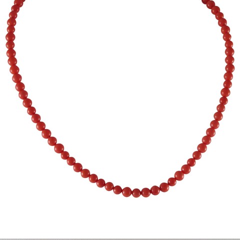Peach Coral 4 Mm Balls With Gold Plated Brass Chain Necklace