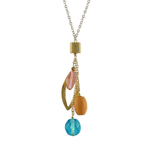16 X 2 Aqua Glass Stones With Gold Plated Brass Chain Necklace