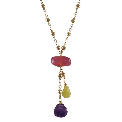Multi Color Stones With Gold Plated Brass Chain Necklace