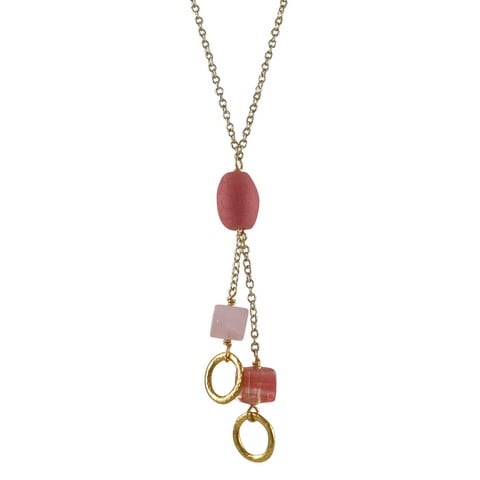 Pink Lariat Style Necklace With Open 10 Mm Rings & Gold Plated Brass Chain, 16 X 2 In.