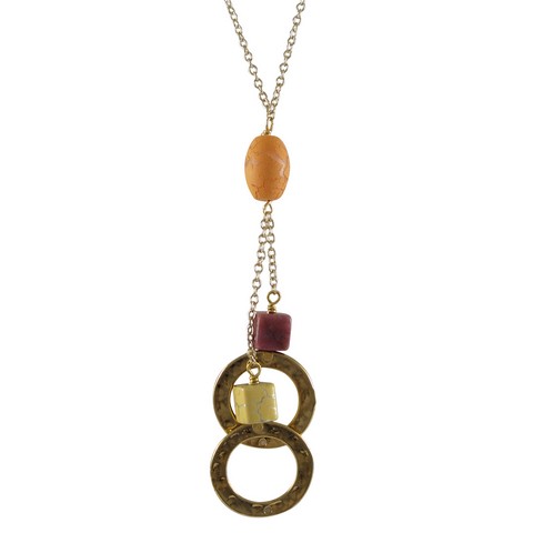 16 X 2 Orange Lariat Style Necklace With Open 18 Mm Rings & Gold Plated Brass Chain