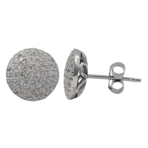 Rhodium Plated Sterling Silver White Cubic Zirconia 10 Mm Round Post Stud Earrings