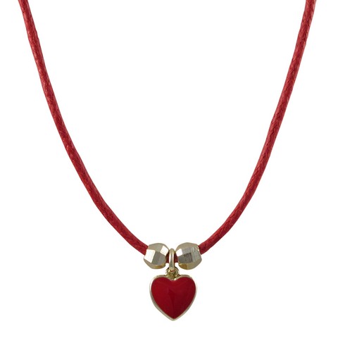Enamel Red Heart Champagneon Red Cord Necklace, 15 In.