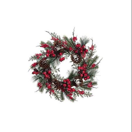 Iced Mixed Pine Red Berry & Pine Cone Artificial Christmas Wreath - Unlit, 24 In.