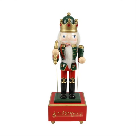 12 In. Decorative Wooden Animated & Musical Christmas Nutcracker King With Scepter