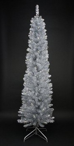 6 Ft. X 20 In. Pre Lit Silver Tinsel Artificial Christmas Tree, Clear Lights