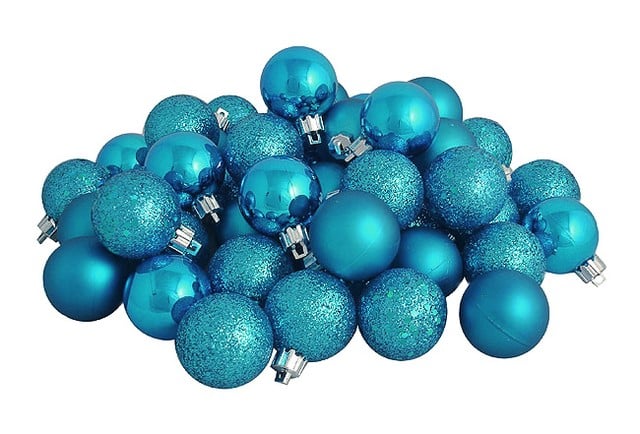 24 Count Turquoise Blue Shatterproof 4 Finish Christmas Ball Ornaments, 2.5 In.