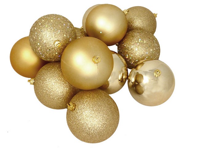 12 Count Shatterproof Vegas Gold 4 Finish Christmas Ball Ornaments, 4 In.