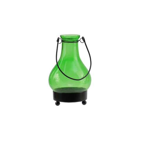 6.5 In. Transparent Green India Glass Bottle Tea Light Candle Lantern Decoration