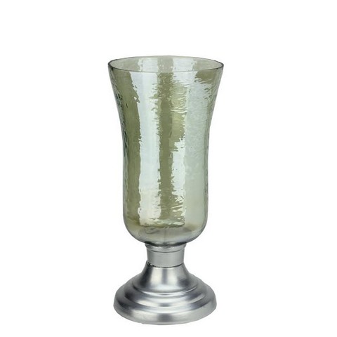 15.5 In. Decorative Golden Luster Hurricane Pillar Candle Holder With Silver Base