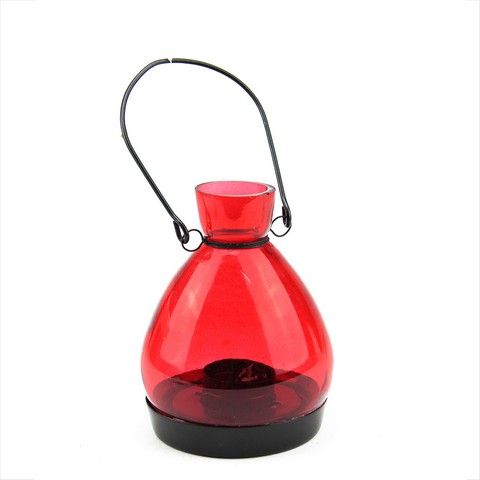 5 In. Transparent Red Glass Tapered Bottle Tea Light Candle Lantern Decoration
