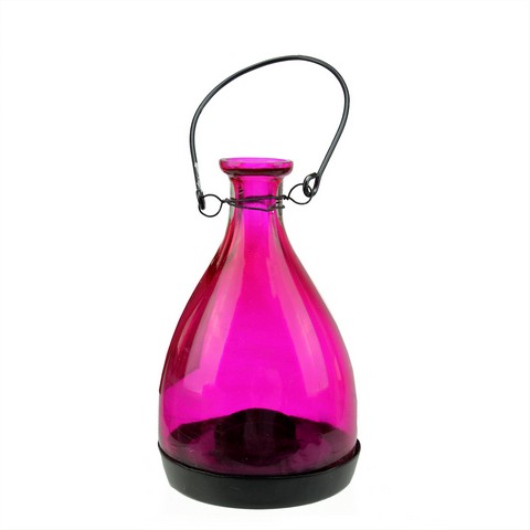 6.25 In. Transparent Pink Glass Bottle Tea Light Candle Lantern Decoration