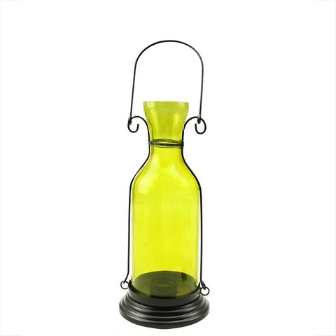 12 In. Transparent Yellow Decorative Glass Bottle Tea Light Candle Lantern
