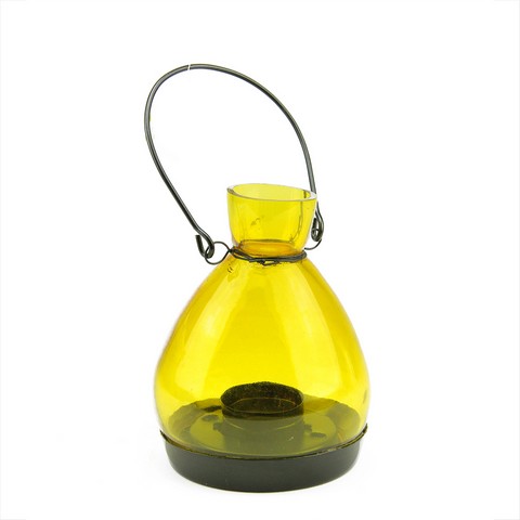 5 In. Transparent Yellow Glass Tapered Bottle Tea Light Candle Lantern Decoration