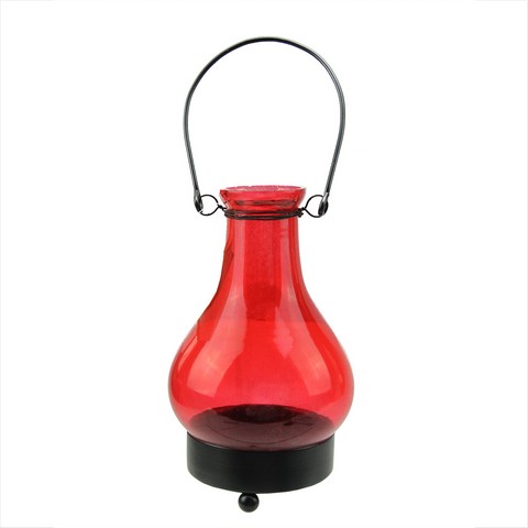6.5 In. Transparent Red India Glass Bottle Tea Light Candle Lantern Decoration