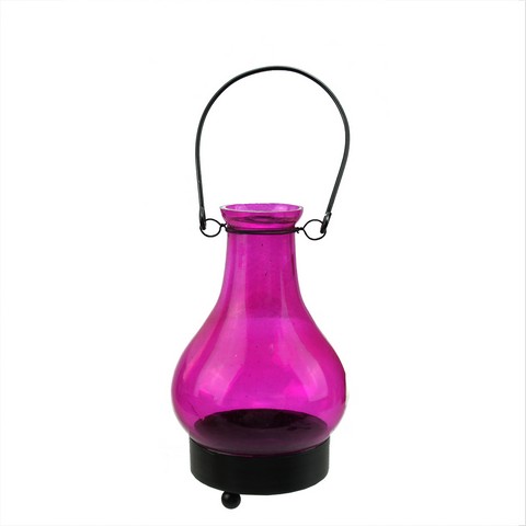 6.5 In. Transparent Pink India Glass Bottle Tea Light Candle Lantern Decoration