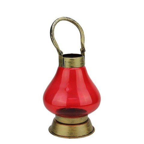 8 In. Decorative Indian Inspired Transparent Red Glass Tea Light Candle Holder