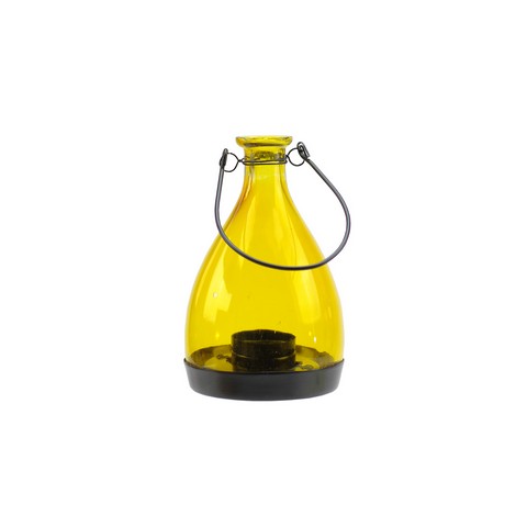 6.25 In. Transparent Yellow Glass Bottle Tea Light Candle Lantern