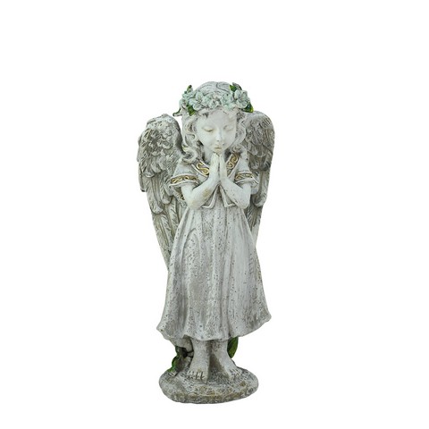 10 In. Heavenly Gardens Distressed Gray & Ivory Praying Angel Girl Outdoor Patio Garden Statue