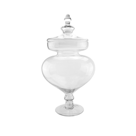 23 In. Large Transparent Glass Container With Finial Topped Lid