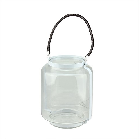 18 In. Clear Glass Hurricane Pillar Candle Lantern With White Metal Frame
