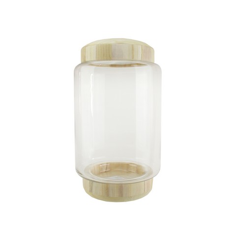 13.5 In. Cylindrical Transparent Glass Container With Wooden Base & Lid