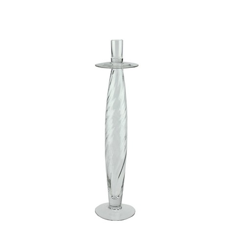 16 In. Transparent Swirled Glass Taper Candle Holder