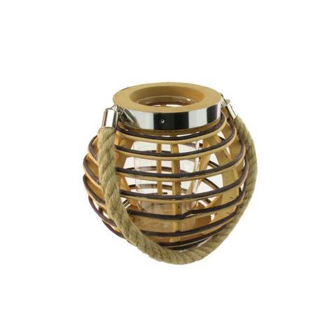 7.5 In. Rustic Chic Round Rattan Decorative Candle Holder Lantern With Jute Handle