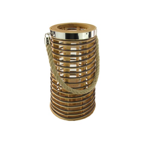 12.75 In. Rustic Chic Tapered Cylinderical Rattan Candle Holder Lantern With Jute Handle